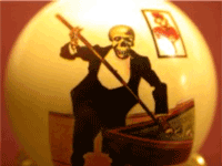 skeleton playing pool